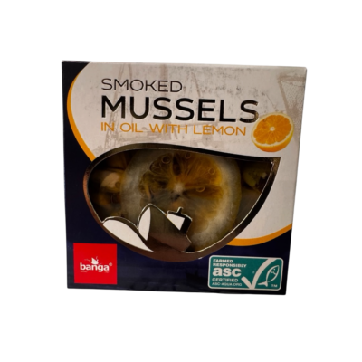 Røget muslinger i olie med citron 120 g.